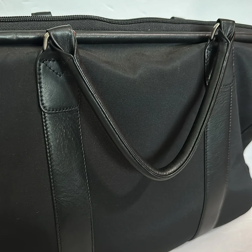 Levenger Black Nylon With Leather Trim 16” Tote Bag